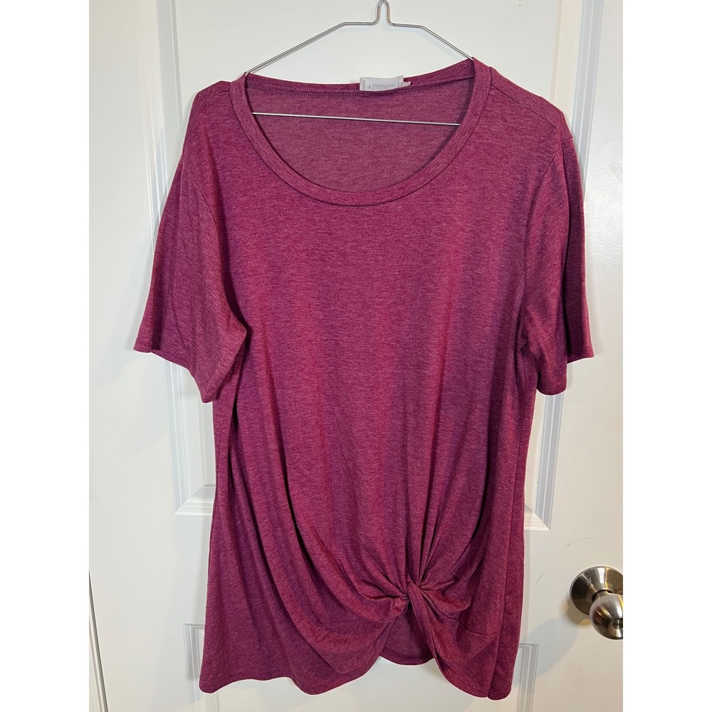 Vidarton Womens T-Shirt Front Twist Knot Hem Berry Pink XL